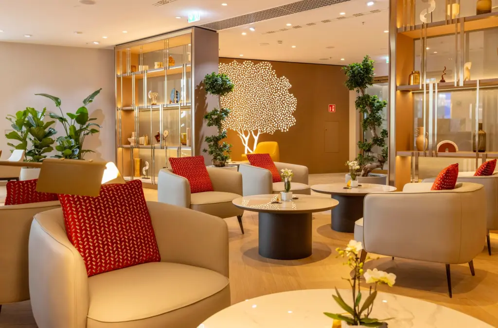 The Emirates Munich lounge still looks and feels like an Emirates space but its much more modern
