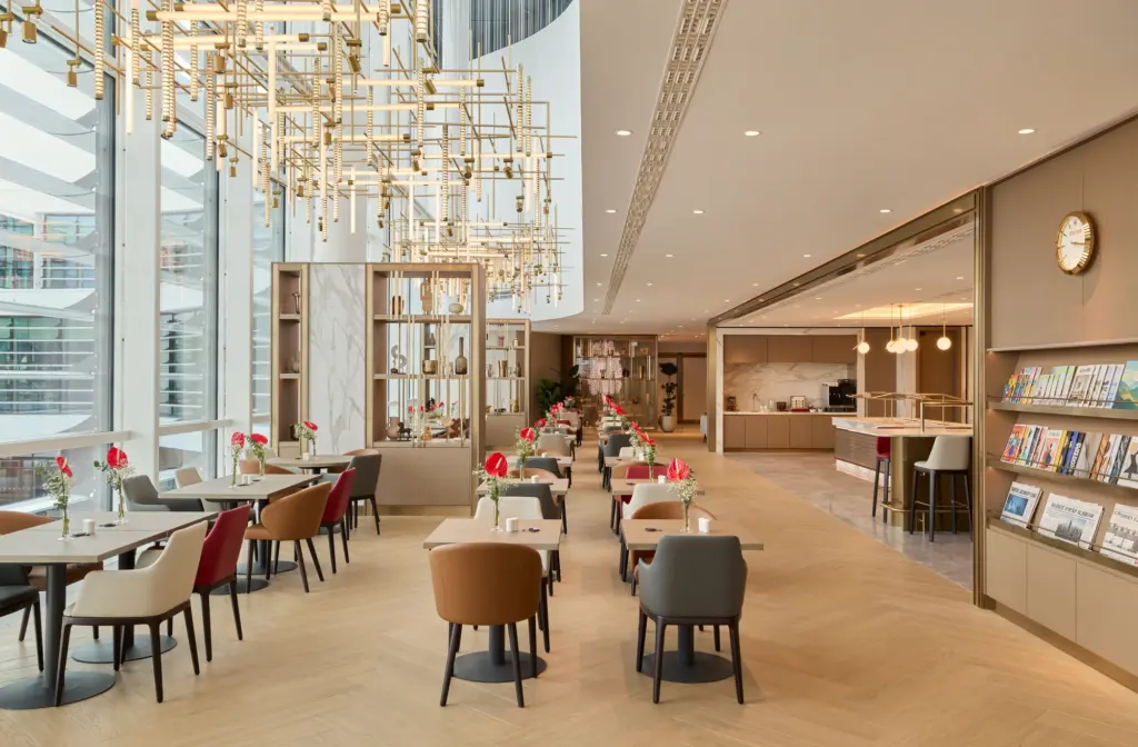 The new Munich lounge has ample seating including this sit down dining space