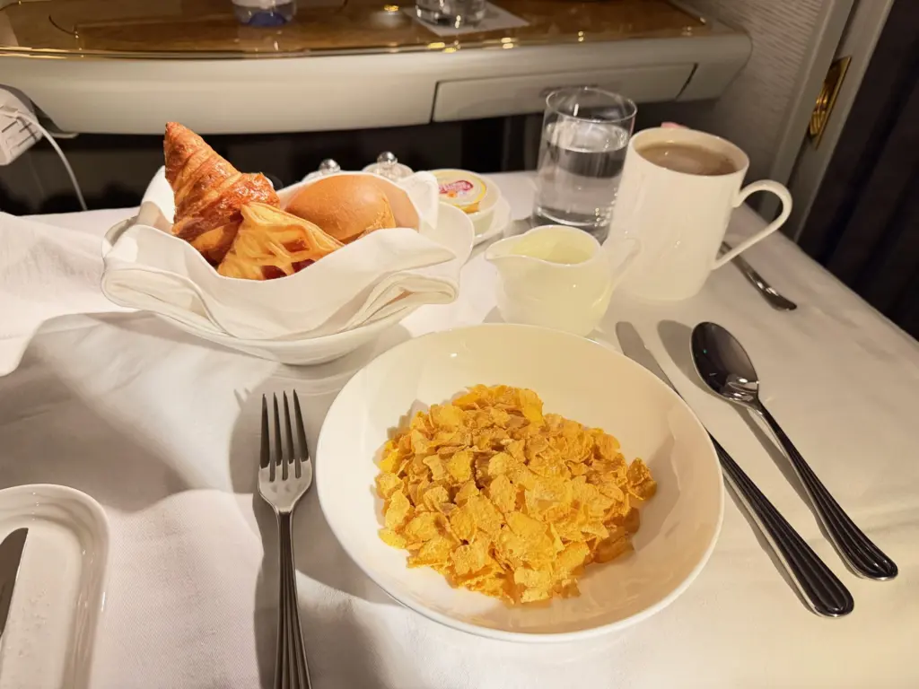 emirates flight 1 breakfast A photograph of breakfast in Emirates First Class