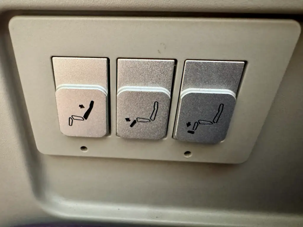 The seat controls in business class