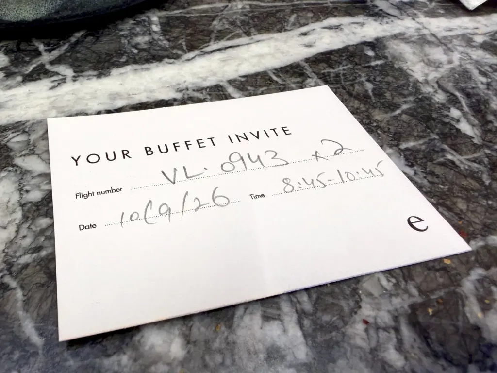 A photograph of the slip given to you as you enter the lounge