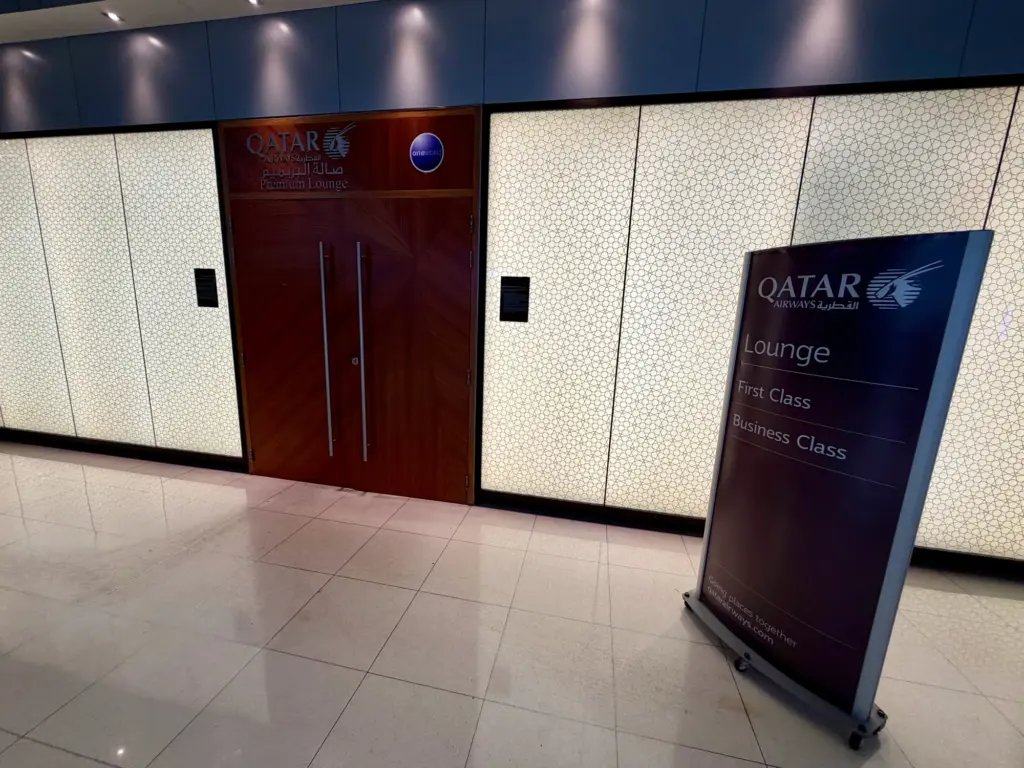 The oversized doors that lead to the Qatar lounge The entrance to the Qatar lounge at Bangkok airport