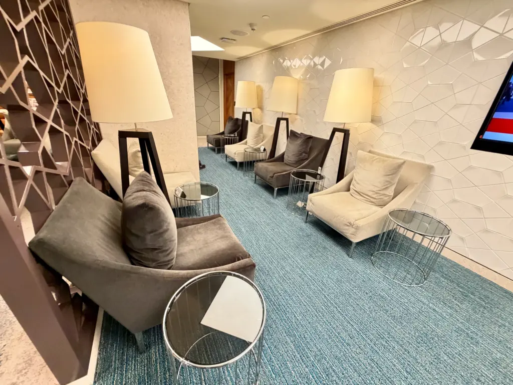 The very comfortable seating inside the lounge A photograph of seating inside the lounge