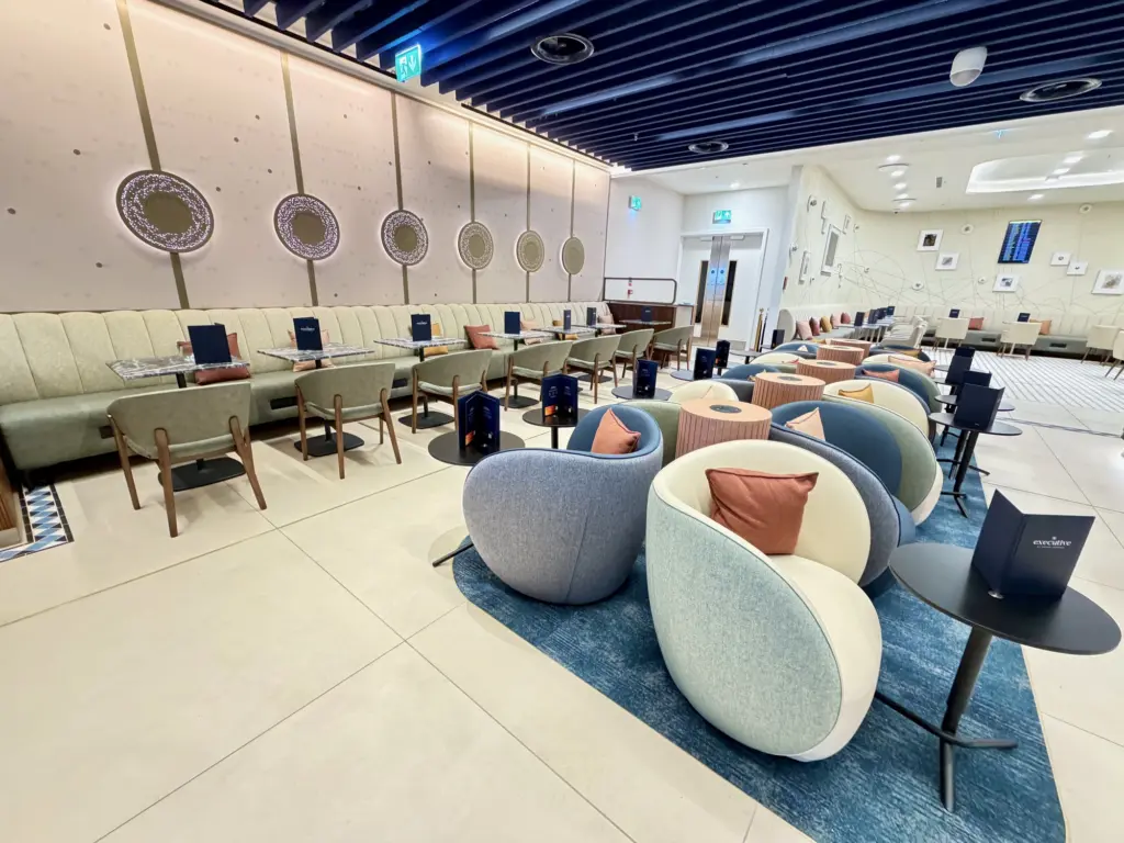 A photograph of the restaurant style seating in the lounge
