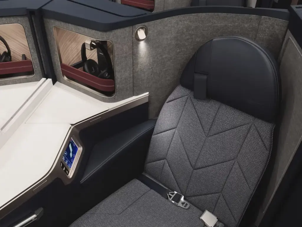 The new colour scheme with the open storage area where the vanity cupboard used to be New BA Club Suite on the A380