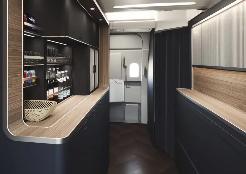 The new Club Kitchen with a refreshed colour scheme A photo of the updated Club Kitchen on the A380