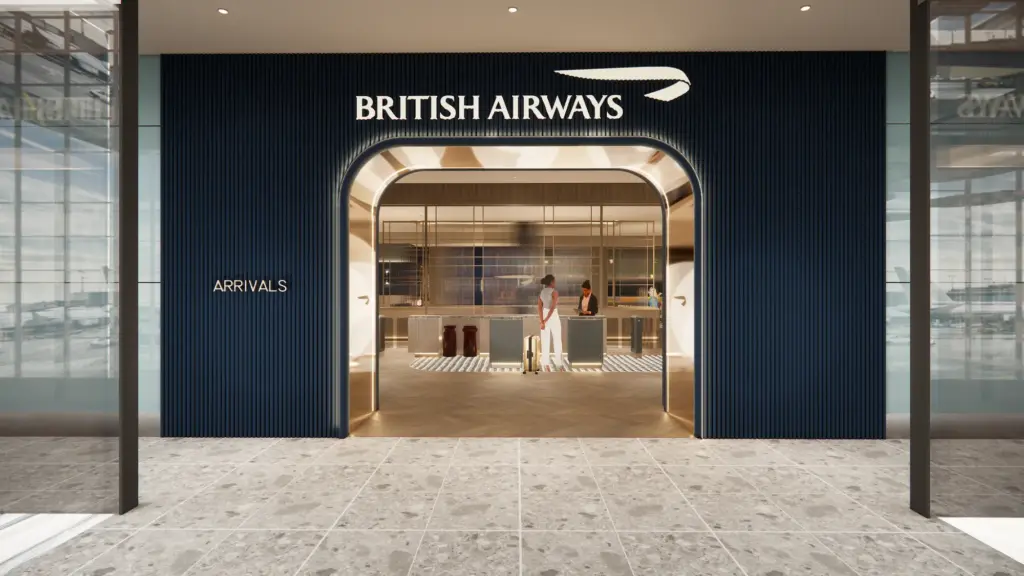 The new look BA arrivals lounge at T5 A photograph showing the entrance to the updated T5 arrivals lounge