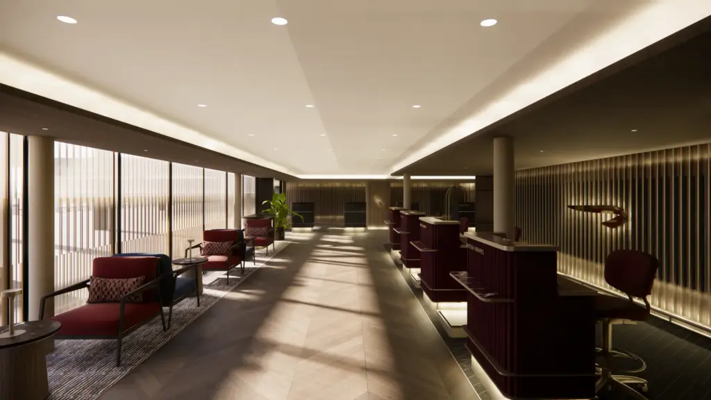 A CGI render of the new British Airways and American Airlines check-in at Heathrow Terminal 3